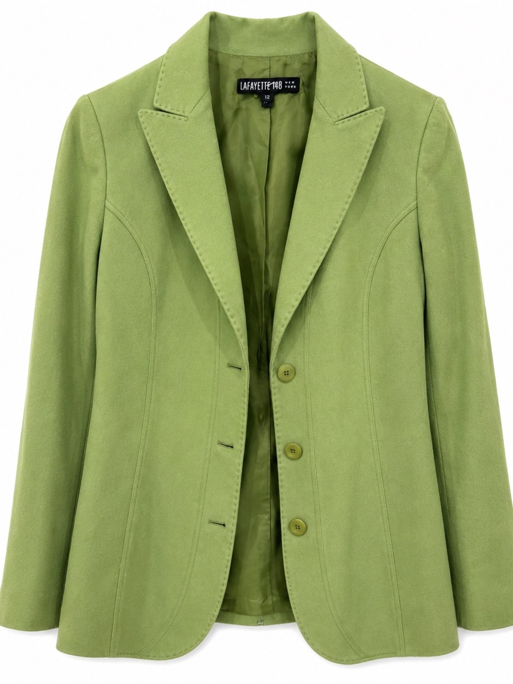 Lafayette 148 New York 100% Cashmere Blazer Jacket Green 3 Button Women’s 12